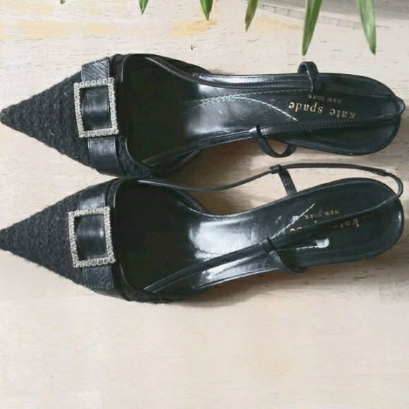 Kate Spade Black Wool Slingback w/Rhinestones - Picture 5 of 14